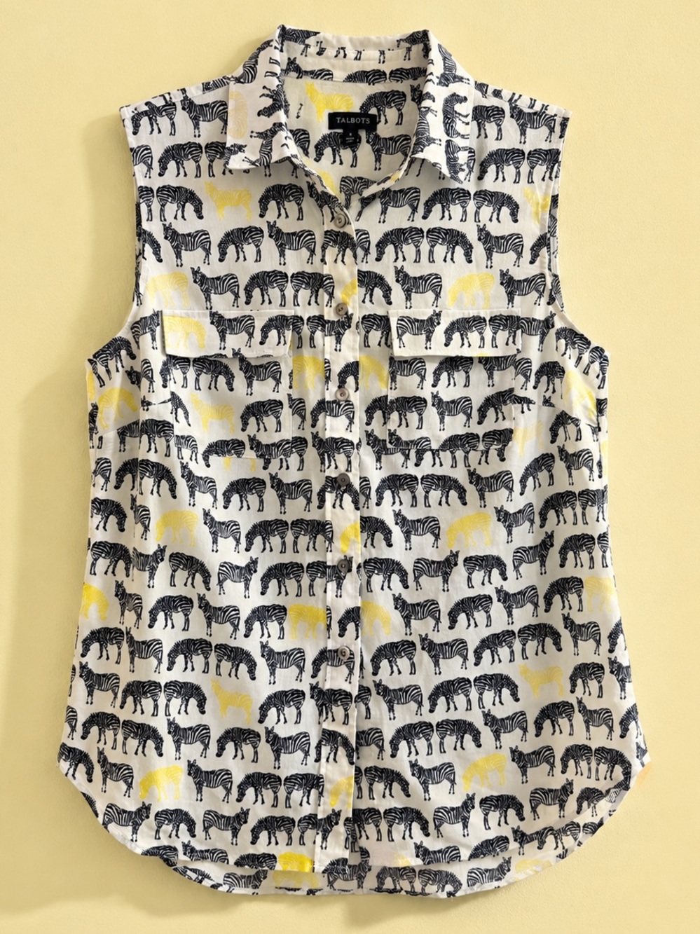 Talbots Graphic Zebra Animal Print Collared Sleeveless Tank Top Size 4